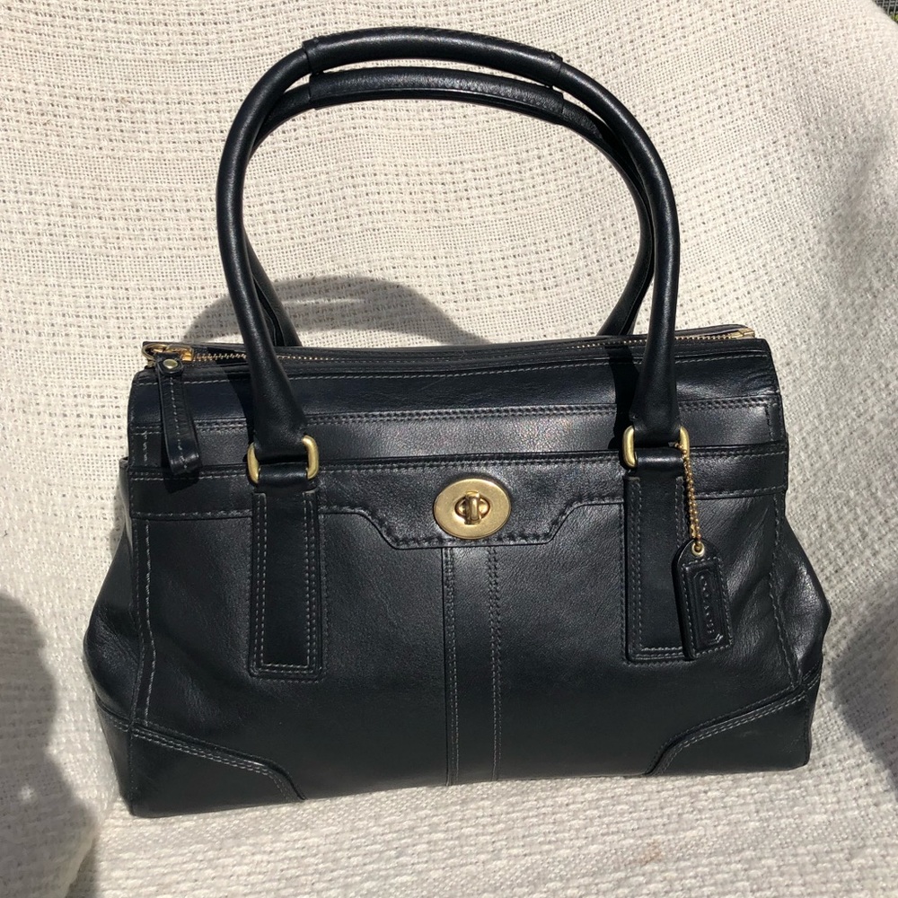 Vintage black leather Coach Hampton handbag